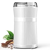Elemore Home Coffee Grinder Electric, 200W Coffee Bean Grinder w/ Stainless Steel Bowl, 50g Spice Grinder for Coffee Beans, Spice, Dry Herbs, Cinnamon, Clear Lid, Safety Switch, Easy to Clean, White