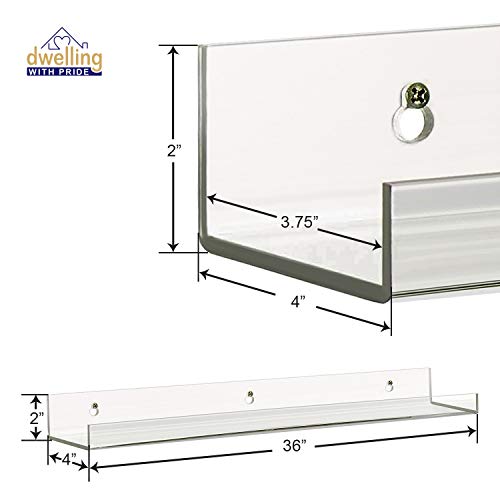 Acrylic Shelf 36 Inch (2Pack) - Acrylic Bookshelf For Toys & Books - Spice Rack & Floating Display - Acrylic Floating Shelves For Makeup & Cosmetic Product - Clear Acrylic Shelf For Books & Magazines #TOP2