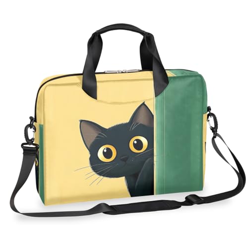 Mexpekil Divertida bolsa para laptop de gato negro para mujeres y hombres, 14, 15.6 y 16 pulgadas, acolchada, ligera, resistente al agua, bolsa de mensajero para el trabajo con correa ajustable