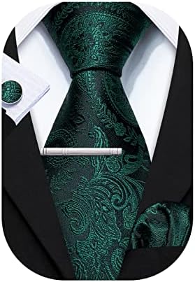 Barry.Wang Men Paisley Floral Silk Tie Set Necktie Solid Handkerchief Cufflinks Tie Clip Wedding Business