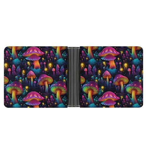Glowing Colorful Mushroom Funny Billfold Wallet Credit Card Holder Slim Passcase Pouch Purse for Men Women