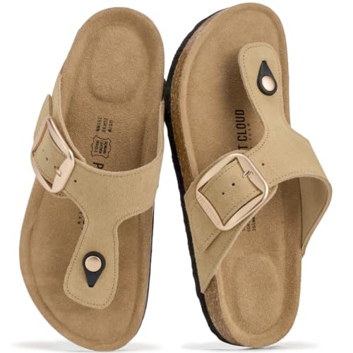 Image of Project Cloud Womens Sandals 100% Genuine Leather Thong Sandals for Women - Memory Foam Insole Women Sandals - Non-Slip Flip Flops for Women - Lightweight Sandals Women Footwear 2026