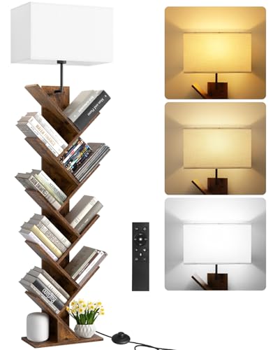 OUTONLIFE Estantería En Árbol con Luz, Estante De Esquina De 9 Niveles, con Mando A Distancia Y Temporizador, Mueble Estrecho De Madera para Libros, CDs, DVDs, Salón, Dormitorio, Oficina