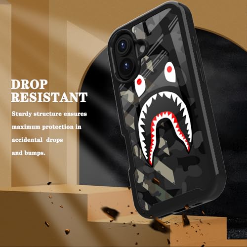 GUGU6JI Street Fashion Cool Camo Green Grey Shark Design Compatible with iPhone 16 Case for Boys Man Luxury Shockproof Rugged Cover Dual Layer Soft TPU + Hard PC Bumper Full-Body Protective Case by GUGU6JI - Used condition - Image 2