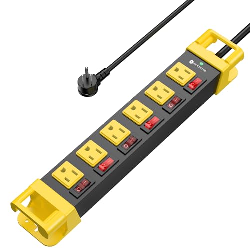 Heavy Duty Power Strip - 6 Outlet Power Strip with Individual Switches Cord Manager Surge Protector...