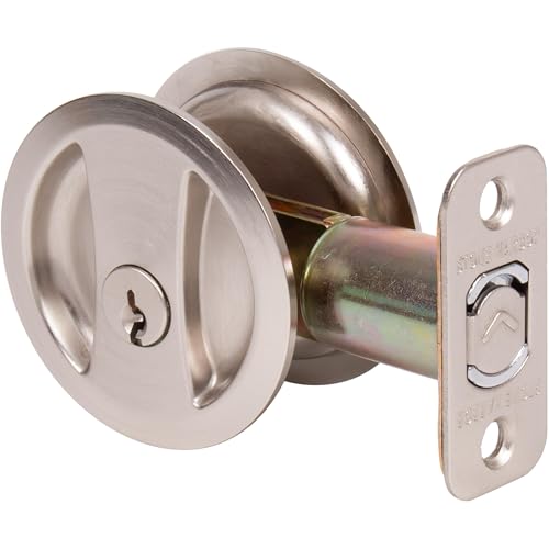 Cerradura redonda para puerta empotrada Stone Harbor Hardware, función de entrada con llave, contrahuella de 2-3/8", acabado niquel satinado miniatura 1
