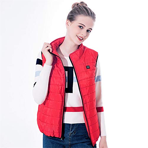 CHUDAN Gilet Chauffant Unisexe, Veste Chauffante Électrique, Veste De Chauffage Chauffée par USB, Légère Et Isolée Réglage À Trois Vitesses pour Les Voyages en Plein Air Ski Sport Automobile,Rouge,XL