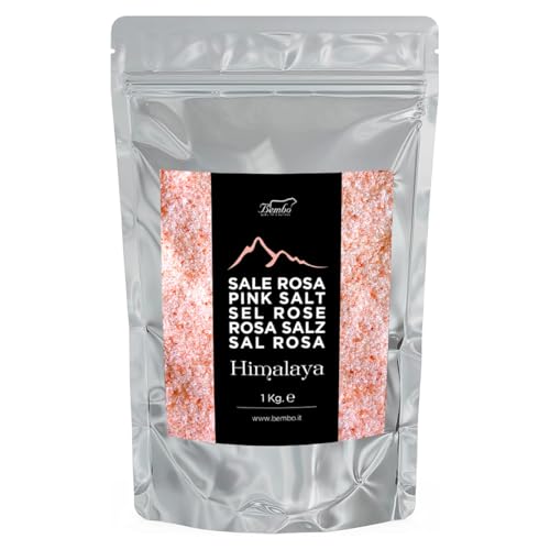 Sal Rosa del Himalaya Molido Bembo 1 Kg - Bajo en Sodio, Rico en Oligoelementos, Sin Conservantes, Colorantes ni Antiaglomerantes.