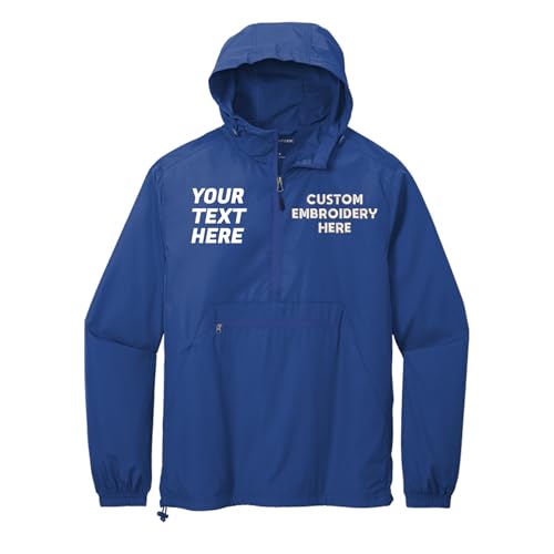 Custom Embroidered Rain Jacket, Personalized Wind Breaker, Custom Packable Anorak, 100% Polyester Rain Jacket