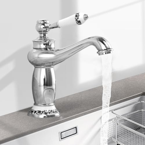 Wasserhahn Retro Bronze,Nostalgie Retro Einhebel Wasserhahn,Waschtischarmatur für Bad Waschbecken für Waschmaschine,Garten,Zuhause,Küche,Bad (Silber)