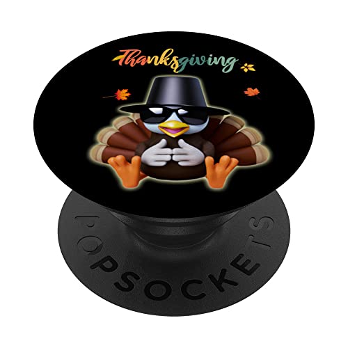 Turkey Pilgrim Hat Sunglasses Foliage Hand Sign THANKSGIVING PopSockets Swappable PopGrip, Black