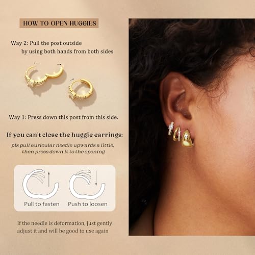 LOYALLOOK 3Pairs Gold Hoop Earrings Set for Women Trendy Huggie Hoop Earrings Stacks for Multiple Piercing 14K Gold Plated Chunky Hoop Earrings Set Hypoallergenic Cartilage Earring Lightweight4