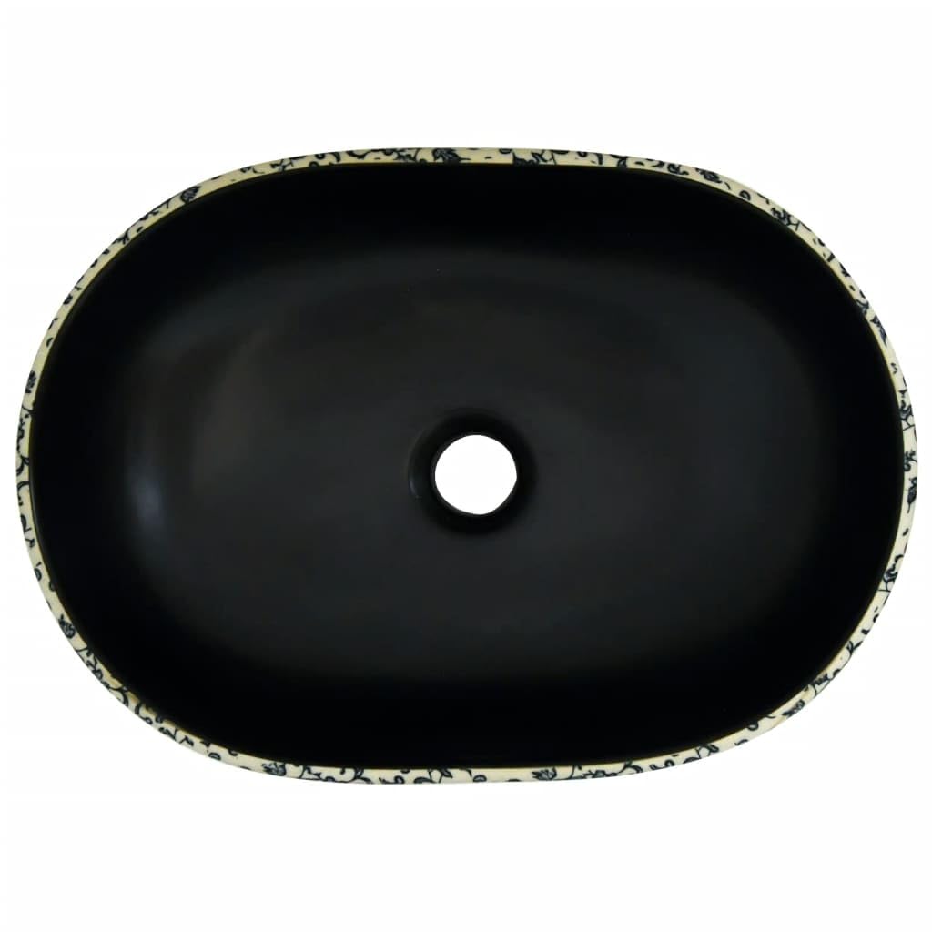 Ceramiczna umywalka nablatowa, czarna, niebieska, owalna, 47 x 33 x 13 cm