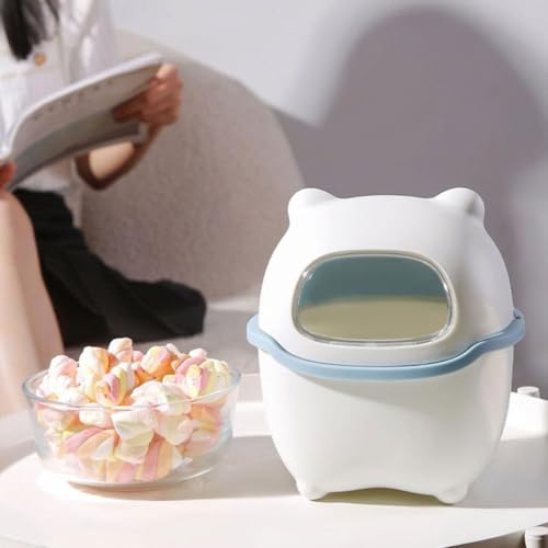 Image of Mini Desktop Trash Can, Cute Bear Wastebasket with Lid Small Tabletop Paper Garbage Can Rubbish Bin Small Countertop Trash Bin Container for Home Office