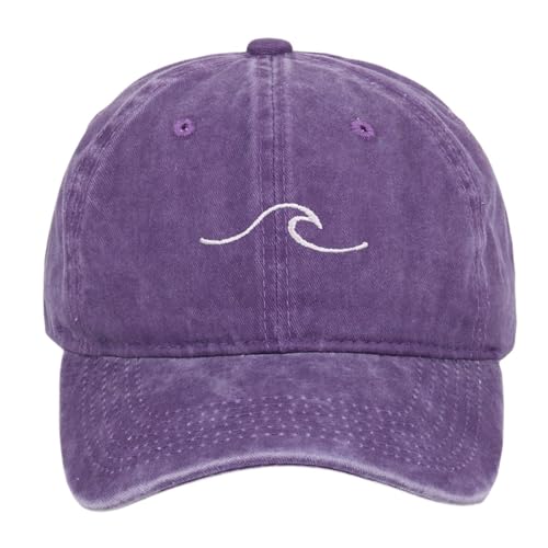 Casquette voyage et randonnée en coton lavé avec broderie vague motif vagues de mer