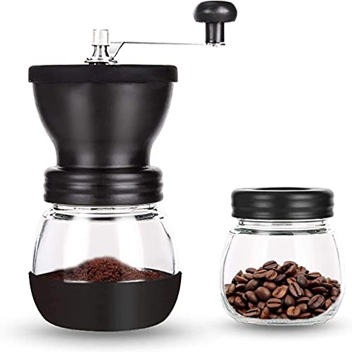 DANNMPX Cafetera Francesa Molinillo de café Manual con Rebabas cerámica, Molino Mano 2 frascos Vidrio Mango Acero Inoxidable Bur Café
