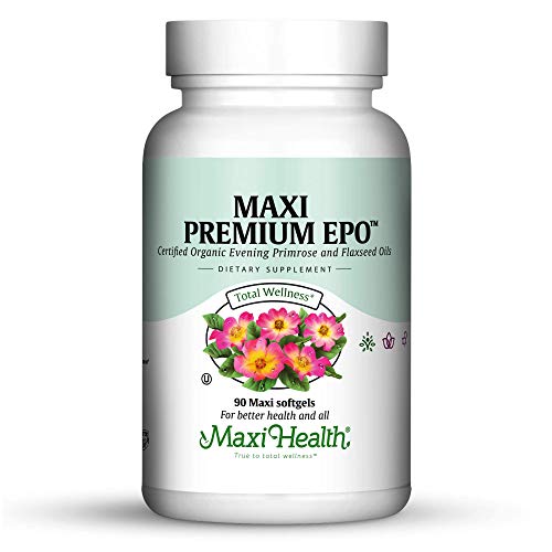 Maxi-Health Evening Primrose and Flax Seeds Oil Softgels - Vegan Omega 3 6 9 Supplements for Healthy Skin, Hair, and Joints - Kosher Certified, Organic Evening Primrose Oil Softgels, 90 Count
