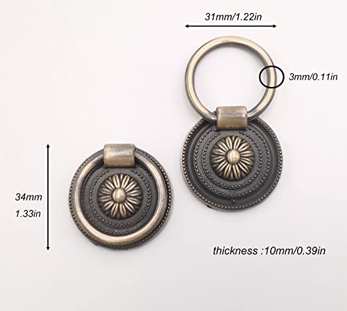 Headsitg 6 Pcs Antique Drawer Pull Ring Cabinet Ring Handle Cabinet Drawer Dressing Knob Handle Antique Brass - Image 2