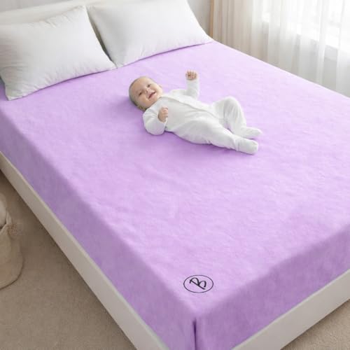 Image of Btag Baby Waterproof, Super Soft Fast Drying Mattress Protector | Extra Absorbent, Anti-Itching Sheet for New Born,Toddler (Size 200x210 cm, Pack of 1, Lilac)