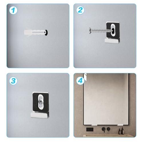Image of 8pcs Mirror Holder Clips Kit, Metal Mirror Clips, Mirror Hanging Hardware Kit, Stainless Steel Mirror Hooks Heavy Duty Tile Hanger Frameless Wall Mounting Hanger for Mirror Tile Picture Frame Hanger