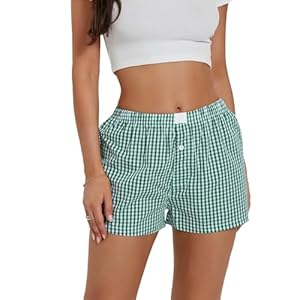 Mxiqqpltky Women’s Casual Plaid Shorts Summer Elastic Waist Button Lounge Shorts Cute Loose Fit Pajama Boxers Y2K Streetwear