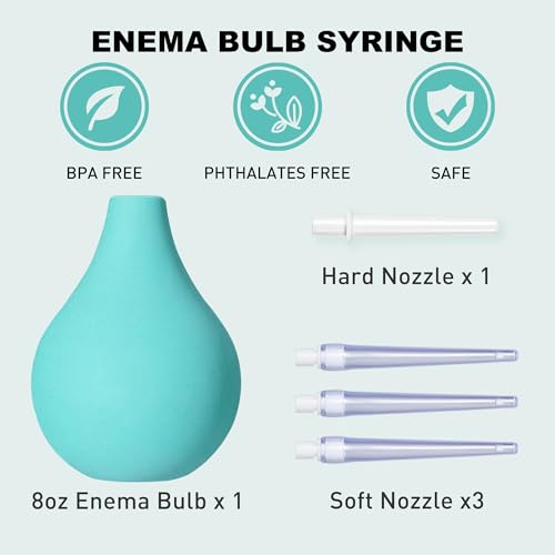 Image of TopQuaFocus 8oz Enema Bulb Kit Anal and Vaginal Douche Bulb for Men Flushing System Enemas Silicone Bulb 4 Replaceable Tips (Green, 224ml) (Pack of 2)
