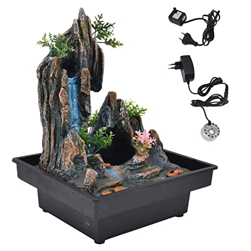 Cascada de fuente de escritorio para relajación interior, fuente de cascada pequeña de resina para manualidades de rocalla de meditación Zen con bomba automática y humidificador atomizador (EU-220V) Cover