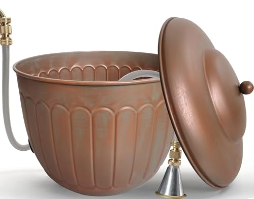 BSTGIFTS Garden Water Hose Holder - Decorative Metal Pot Metal Hose Storage Pot Garden Storage Organizer Patio Portable Bucket - Antique Copper Accents Holds up to 100ft Hoses (Embossed)