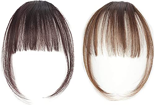 Flequillos Postizos, Clip de Flequillo, Flequillos de Extensiones, Extensiones de Flequillo para Niñas, para Mujeres Color Natural Marrón Claro, Marron Oscuro, 2PC