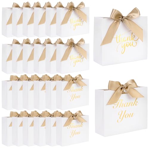 VGOODALL 24PCS Thank You Gift Bags,White Party Favor Bags with Bow Ribbon Mini Candy Boxes for Wedding Bridal Baby Shower Birthday Party