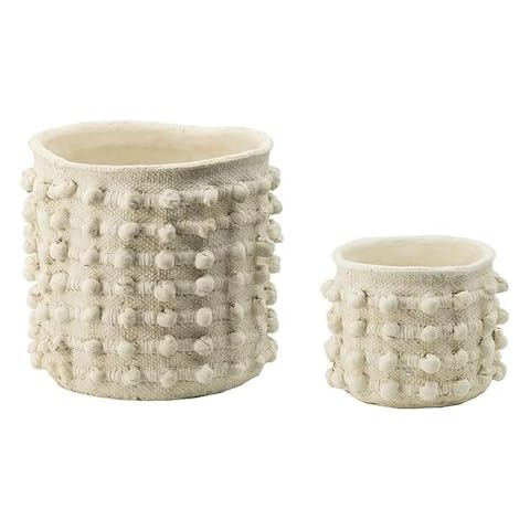 T2 CONCEPT Set of 2 Playful Cream Cement Pom Pom Planters, Transitional Accent Plant Pots, for Garden, Patio, Outdoor or Indoor Use, 12”, 8.5” Cover
