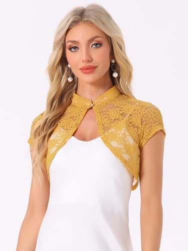 Image of Allegra K Women's Lace Cardigan Stand Collar Short Elegant Shrug Open Front Cropped Bolero Cardigan