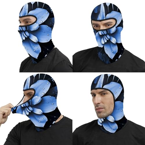 Balaclava para hombres y mujeres con estampado azul floral, máscara facial térmica para tiempo frío, equipo para motocicleta y esquí miniatura 5