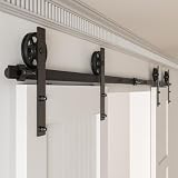 Binario per Porta Scorrevole Doppia 244cm Kit Porta Scorrevole Nera per 2 Porte Scorrevoli Interno Esterno Muro 61cm Larga, Centrale Ruota I-forma