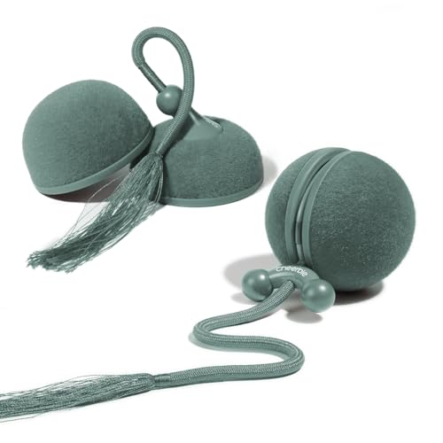 Hoochii × Cheerble 猫おもちゃ ボール 自動 猫動くボール しっぽ付き コマ型シェル付き 3モード調整可能 鳴き声搭載 Type-C充電式 収納バッグ付き 運動不足解消 ストレス解消 (Duo2 グリーン)