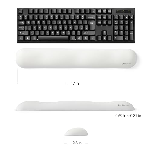 Image of UnivoColors Design-Wave Set of Wrist Rest,Artificial Sheepskin+Memory Foam+Ergonomic+Anti-Slip Gel, Resilience Support During Work and Gaming,Keyboard Accessory,White