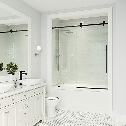 Vigo Adjustable 56-60 In. W X 66 In. H Elan Frameless Sliding Rectangle Bathtub Door With Clear Tempered Glass And St. Steel Hardware In Matte Black Finish With Reversible Handle - Vg6021Mbcl6066 #TOP4