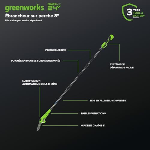 Greenworks POWERALL 24V Elagueuse sur perche 20cm Gen. II Sans batterie - vue 3