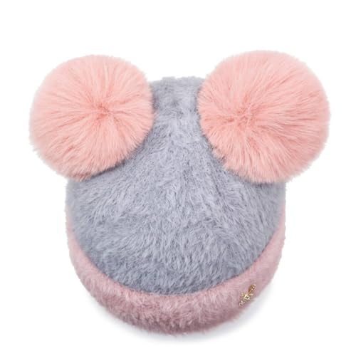 Kids Winter Hat Girls Soft and Warm Double Pom-Pom Knitted Hats Kids Warm Ear-Covering Cap2