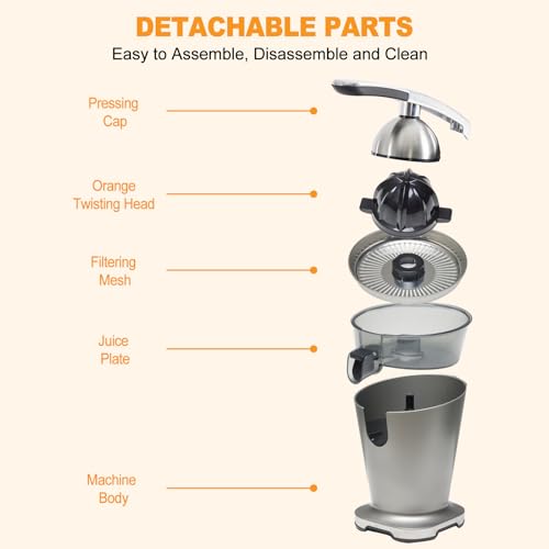 Image of NEWBULIG Electric Citrus Juicer, Automatic Orange Juicer Squeezer with Soft-Grip Handle, Orange Juice Extractor Machines for Lemon Lime Grapefruit, Auto Shut-Off & Dishwasher Safe Parts, Silver