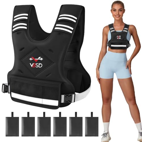 Image of VBSD Adjustable Weighted Vest for Women Men 4-10lb /11-20lb /20-32lb Vest with 6 Ironsand Weights Body Weight Vest with Reflective Strip for Running Walking Strength Training Workouts