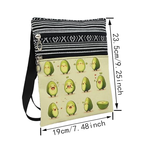 Funny Avocado Messenger Bag Small Ethnic Pattern Printed Adjustable Strap Crossbody Zipper Bag Funny Avocado Phone Bag Wallet Cute Shoulder Handbag for Women -42