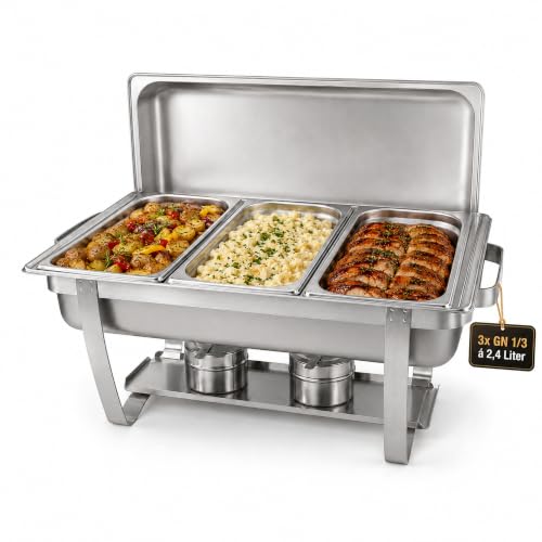 Warmhaltebehälter für Essen, Chafing Dish Edelstahl mit 3 GN-Behältern, Rechaud | Buffetwärmer...