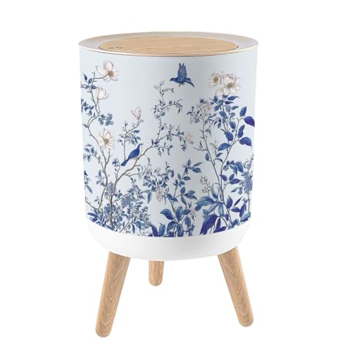 Caneca de basura redonda con tapa diseño vintage floral 1.8 gal