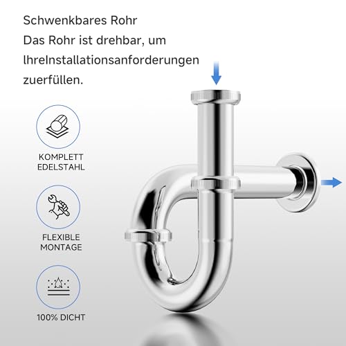 Siphon für Waschbecken & Waschtisch - Abflussrohr Waschbecken, Flaschensiphon 1 1/4,Röhrensiphon Siphon, Abfluss, Ablaufgarnitur,Geruchsverschluss, Abflussrohr 8-11cm höhenverstellbar