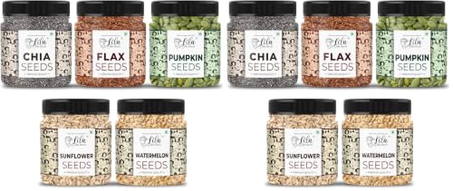 Image of LILA DRY FRUITS 5 Superseed Combo (Chia, Flax, Pumpkin, Sunflower and Watermelon) 100gms each (500gms total) Immunity combo for Weight Loss | Mix Seeds for Eating Superfood Perfect for Gifting