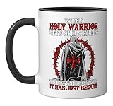 Templar Knight Costume & Holy Warrior Cross & Crusader Ceramic Mug, Black/White