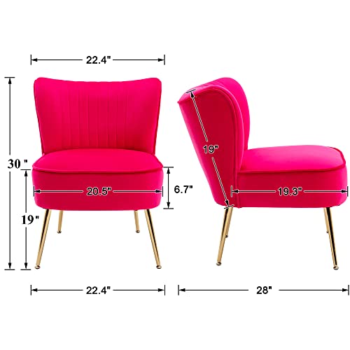 Modern Velvet Accent Chairs Set of 2 with Gold Legs - Rose Red