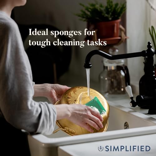 Image of Simplified 6-Pack Steel Scouring Sponges with Rust Resistant Stainless Steel Threading for Home and Kitchen Cleaning Supplies, Heavy Duty Cleaning Sponge for Kitchen & Bathroom, Navy /Yellow