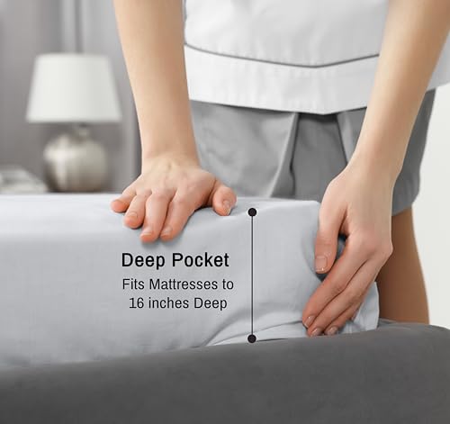 RUVANTI 100% Cotton Full Size Bed Sheets, 4 Pieces, Soft & Breathable Percale Weave Bedding, Deep Pocket 16", Hotel Standard, Crisp Cool Feel, Durable, Perfect Sheet Set Dyed, Quiet Gray